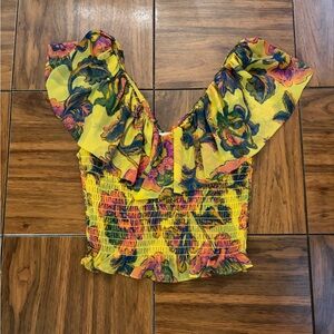 MISA Floral Yellow Off-Shoulder Women's Top